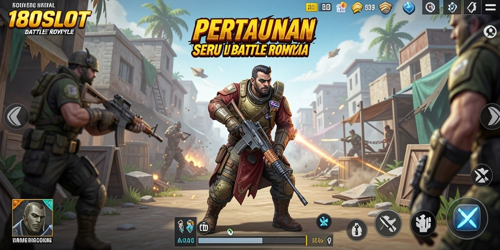 Screenshot gameplay intens dari 180SLOT yang penuh aksi Battle Royale.