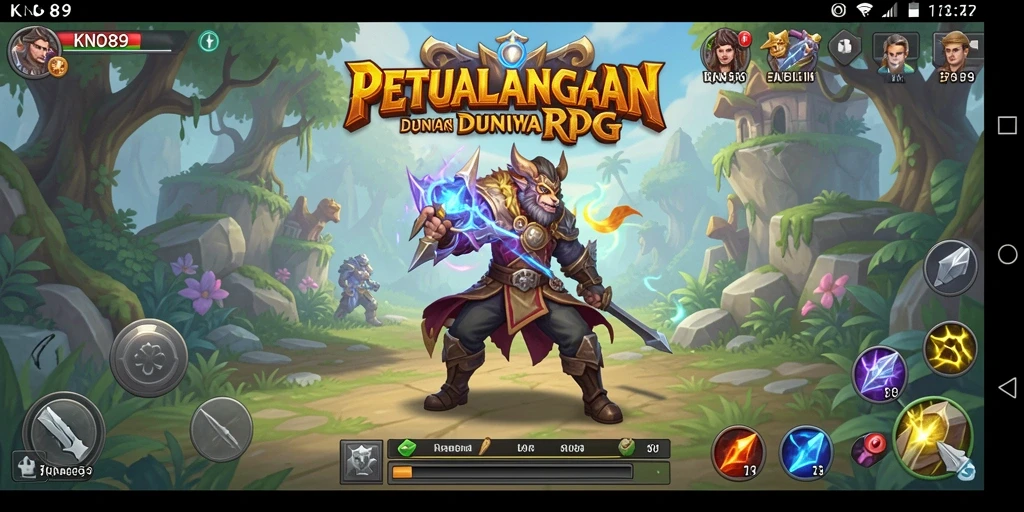 Tampilan gameplay <strong>KNO89</strong> dengan karakter yang berpetualang di dunia fantasi.