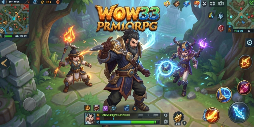 Menggambarkan pertempuran epik dan kerjasama tim di dunia MMORPG.